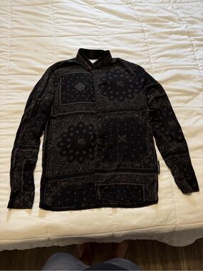 YoungLA Black Bandana-Print Button-Up Shirt